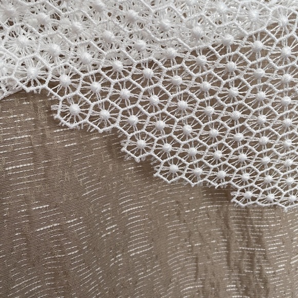 Tahari Sheath Dress, White and and Tan Color Block with Lace Overlay - Picture 4 of 7